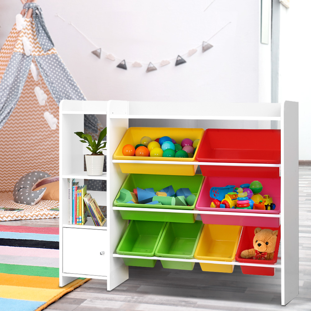 Keezi Kids Toy Box 8 Bins Bookshelf Storage Rack Organiser Toy Display ...